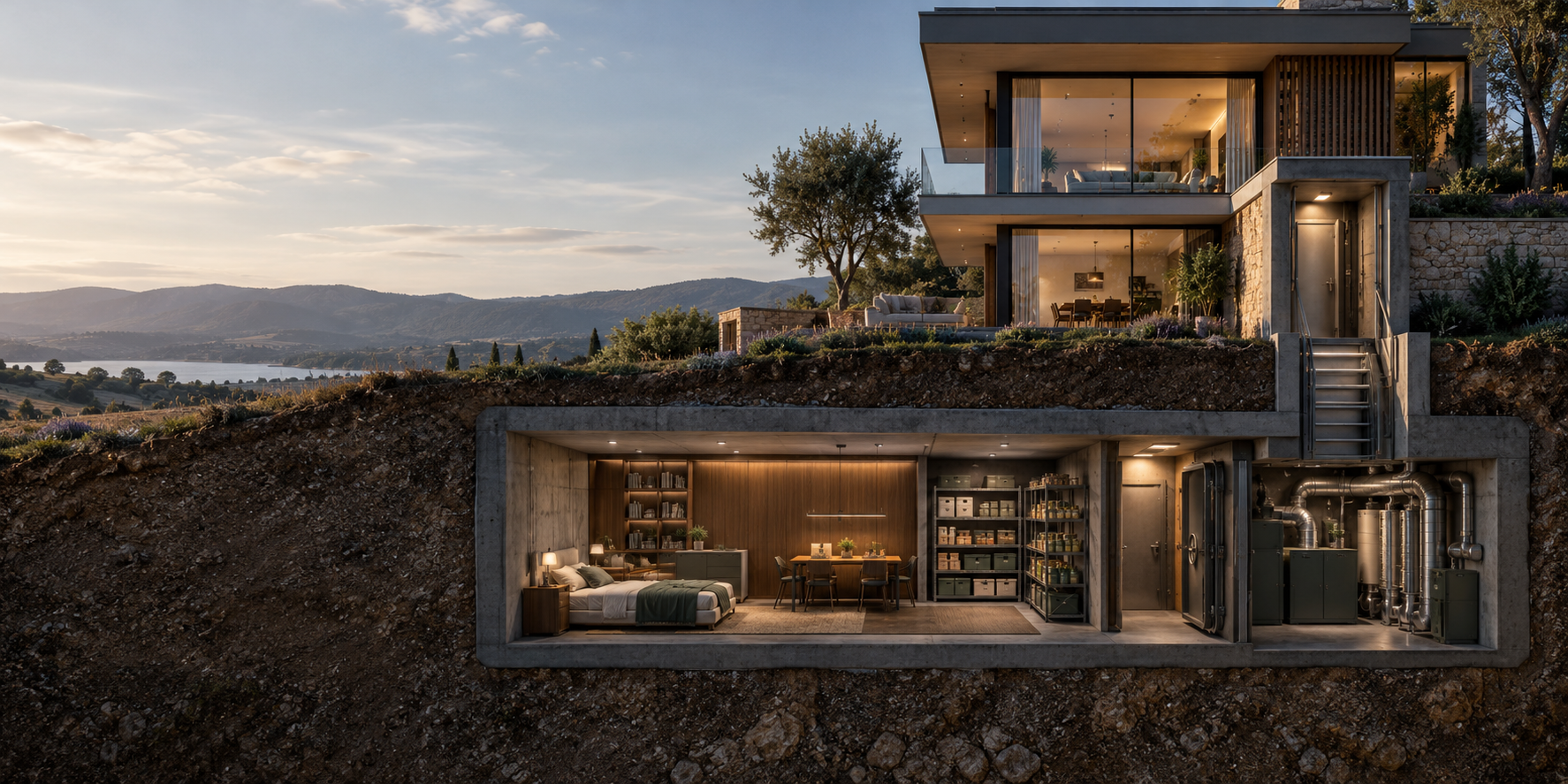 Illustratieve architectuurstudie van een ondergrondse ruimte